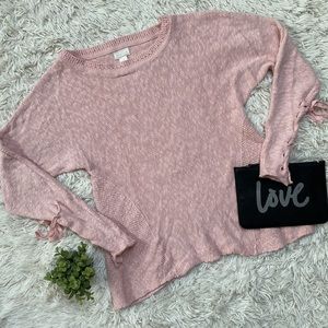 🎉HP🎉 Caslon Lace Up Sleeve Crewneck Sweater 💗 Light Pink